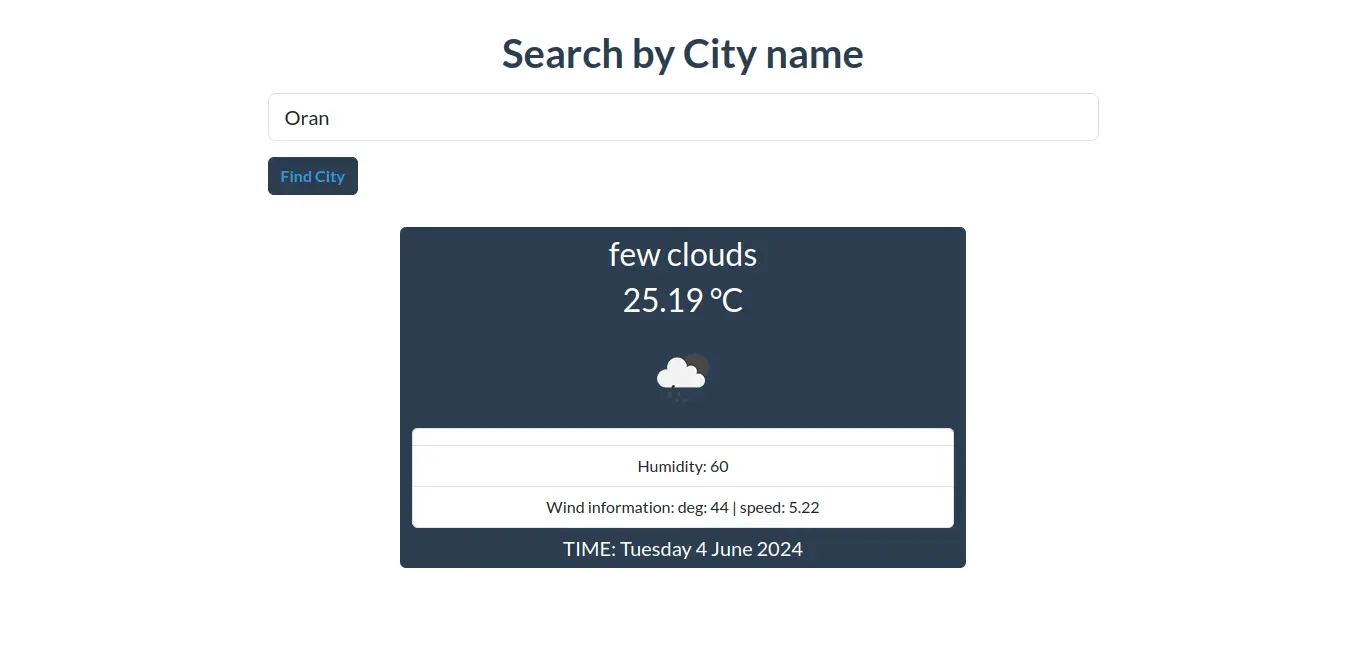 Screenshot of Weather App project - JavaScript, Bootstrap, Weather API web application by Othmane Menad